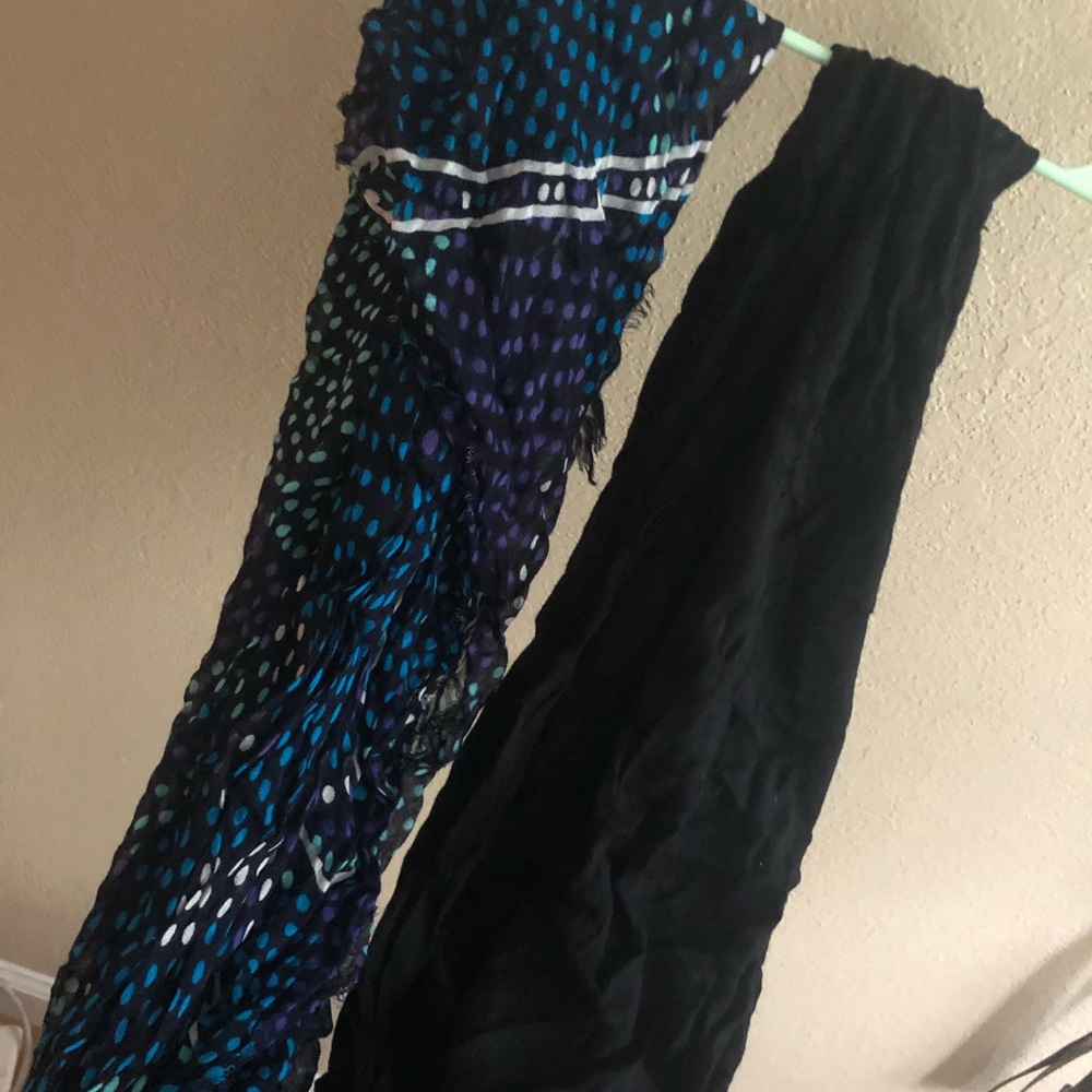 Blue Polka Dot Cashmere Scarf and Black Scarf